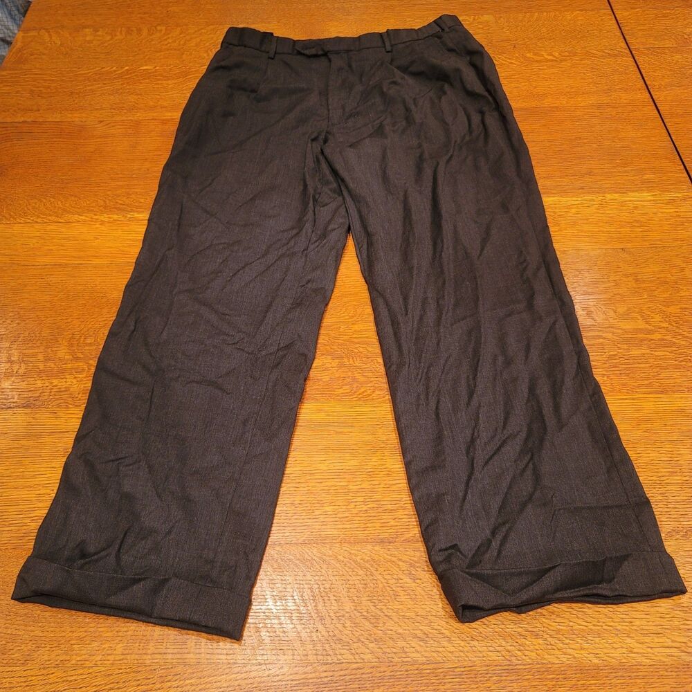 Brooks Brothers 1818 Madison 100% Wool Dress Pants Black Pleated Cuffed 43x37